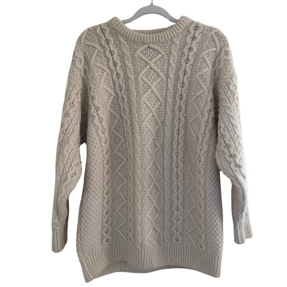 Vintage Sweaters Ireland Merino Wool Knit Fisherman Sweater Cream White Medium - Picture 1 of 11